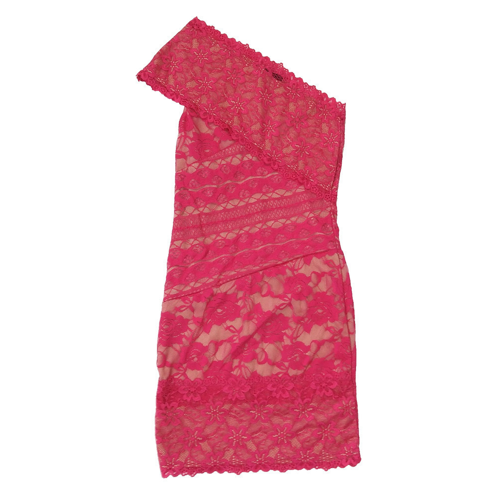 Vintage Y2K Frederick's of Hollywood Mini Dress Size XS PInk Lace One Shoulder